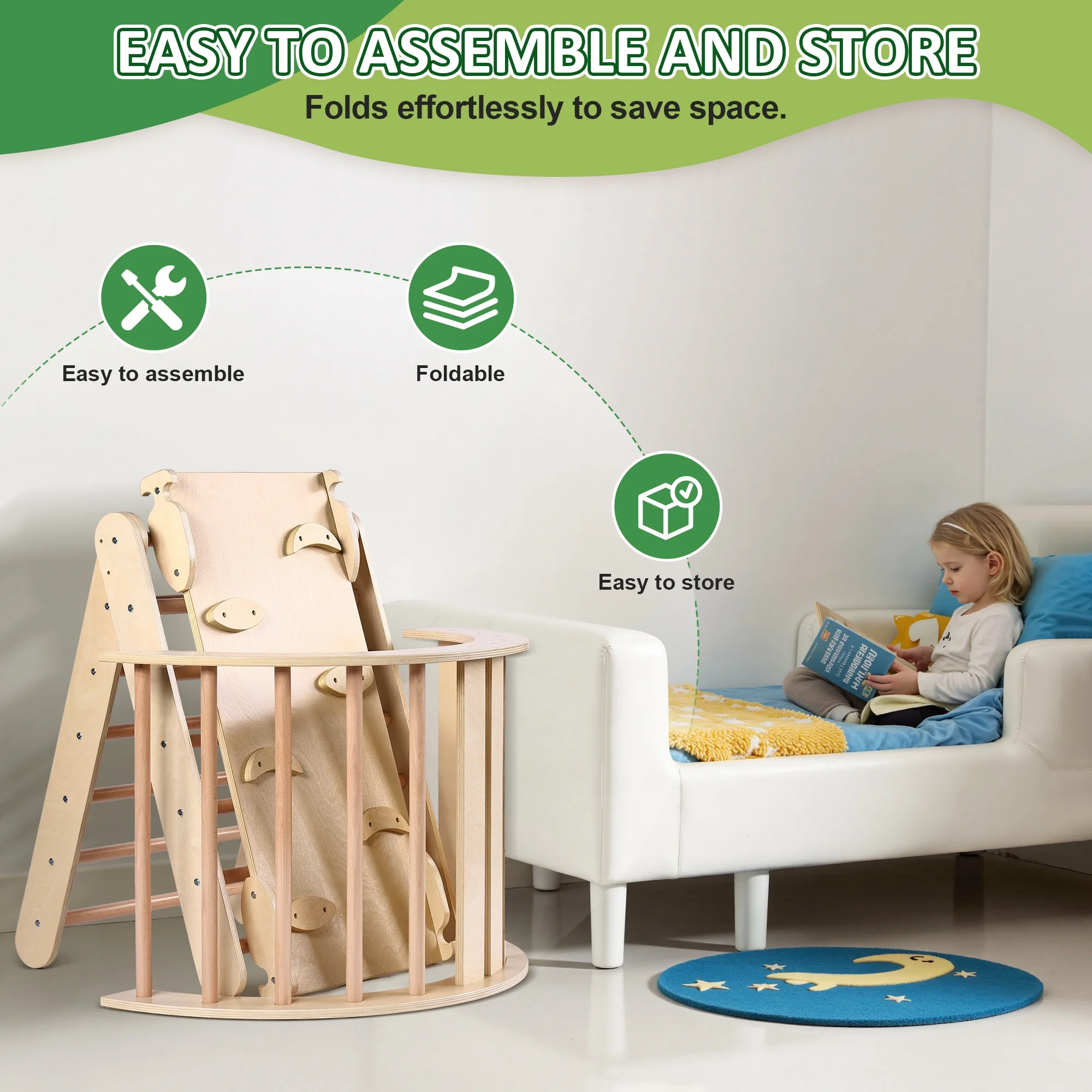 Lookfly 8 in1 Pikler Triangle Set Foldable Baby Climbing Toys for Toddlers 1-6 Inside with Ramp,Toddler Climbing Toys Indoor Baby Gift - Image 6