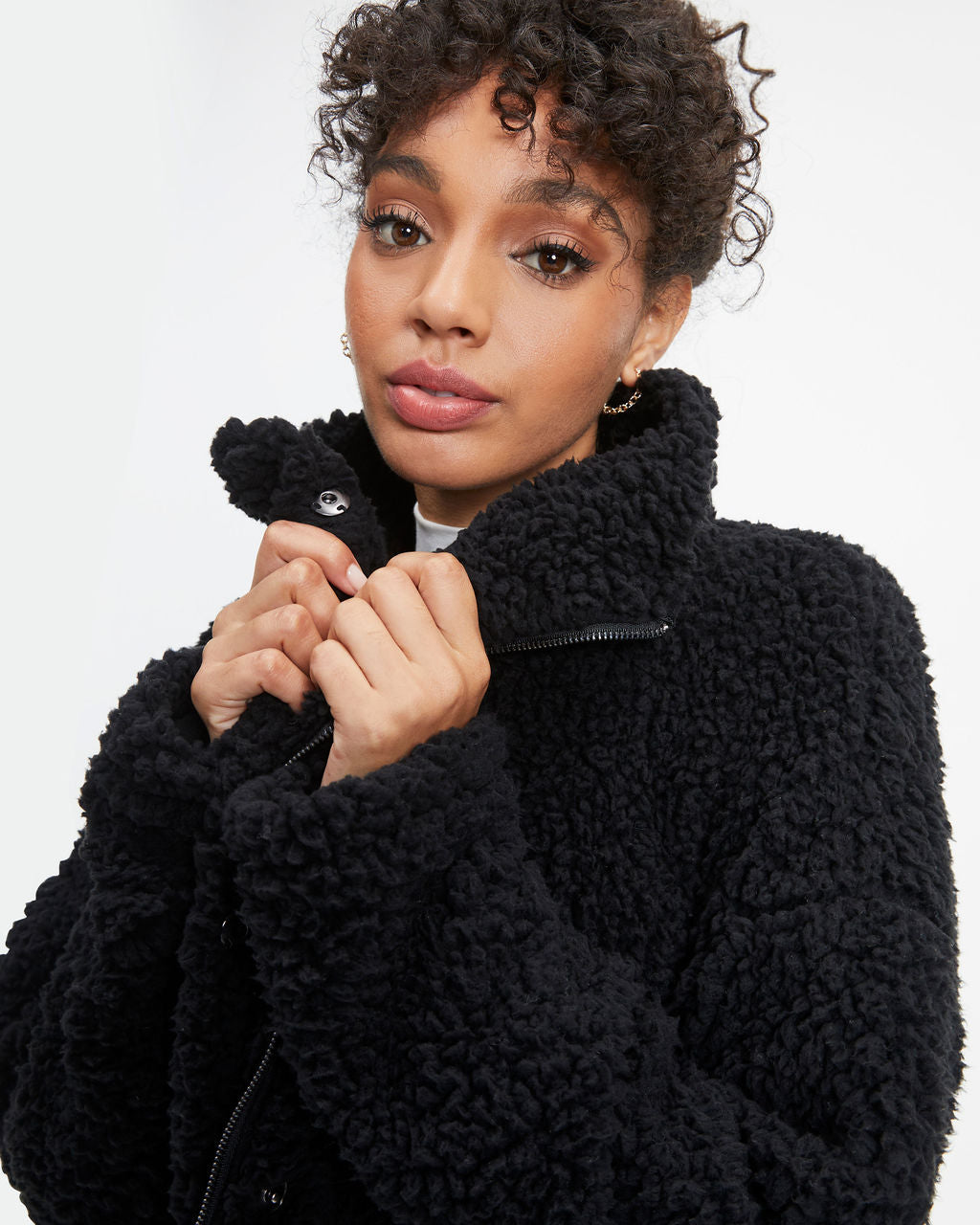 Cabin Dates Pocketed Teddy Jacket - Black - Se7enfashion