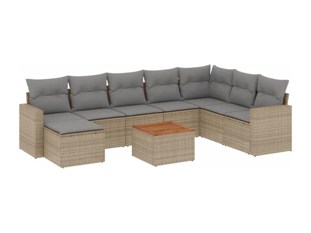 Juego de sofás jardín con cojines beige mezcla 9 pzas ratán PE bzbt48556