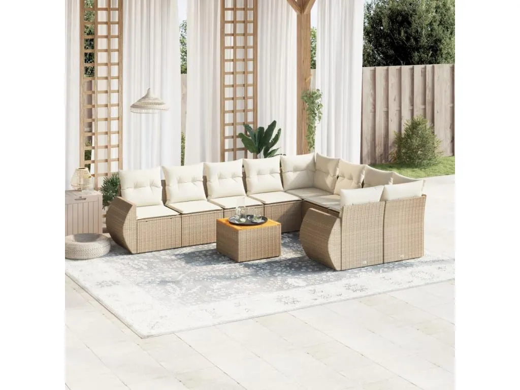Homepleno Juego de sofás jardín con cojines beige 10 pzas ratán sintético 08875ppry