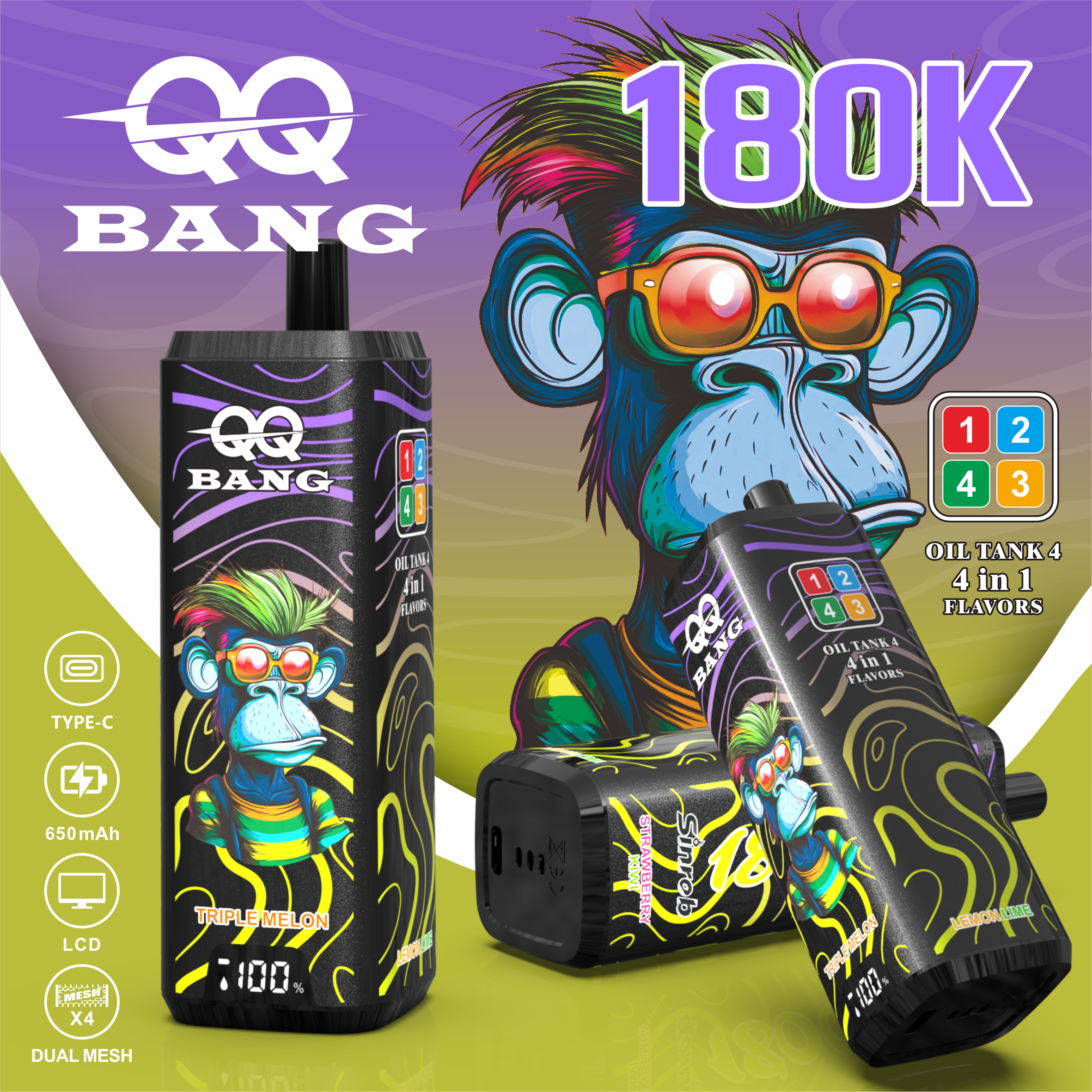 QQBANG 180K-DSK070 | 4-in-1 Disposable Pod