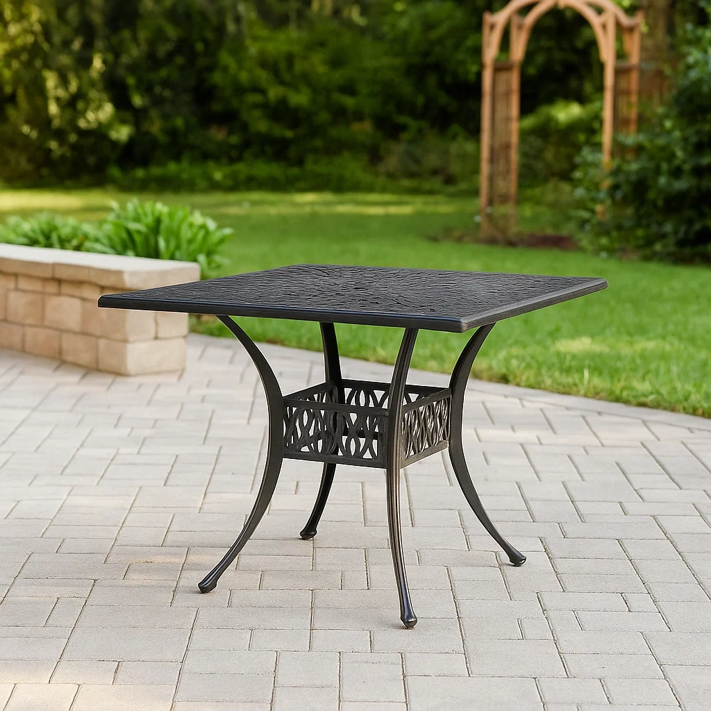 Mesa de comedor de terraza,negro,aluminio fundido,adecuado para jardín,90 x 90 x 75 cm