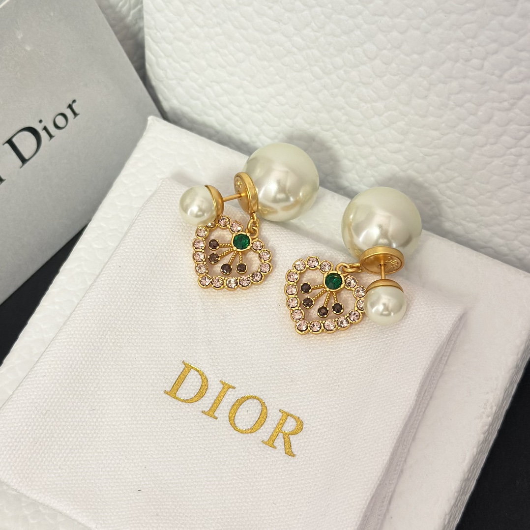 Dior Color Gem Heart Dangle Pearl Earrings - Original Replica Club