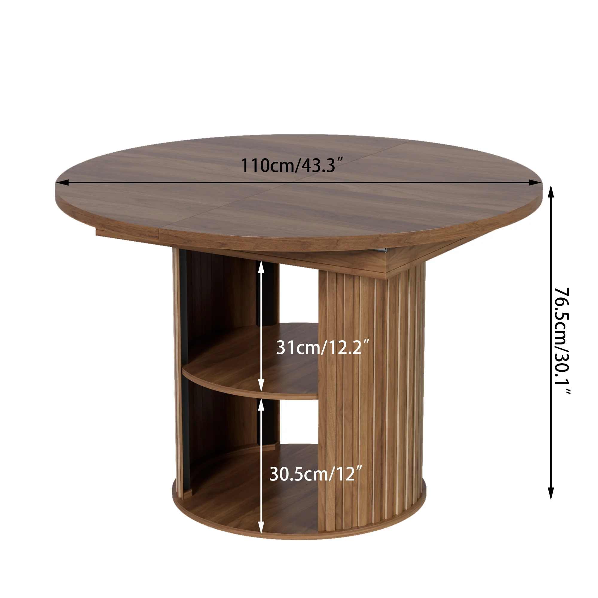 Extendable Dining Table for 4-6, Round Kitchen Table with Storage Shelf, Oval Dining Tables for Living Room (Walnut) - Image 2