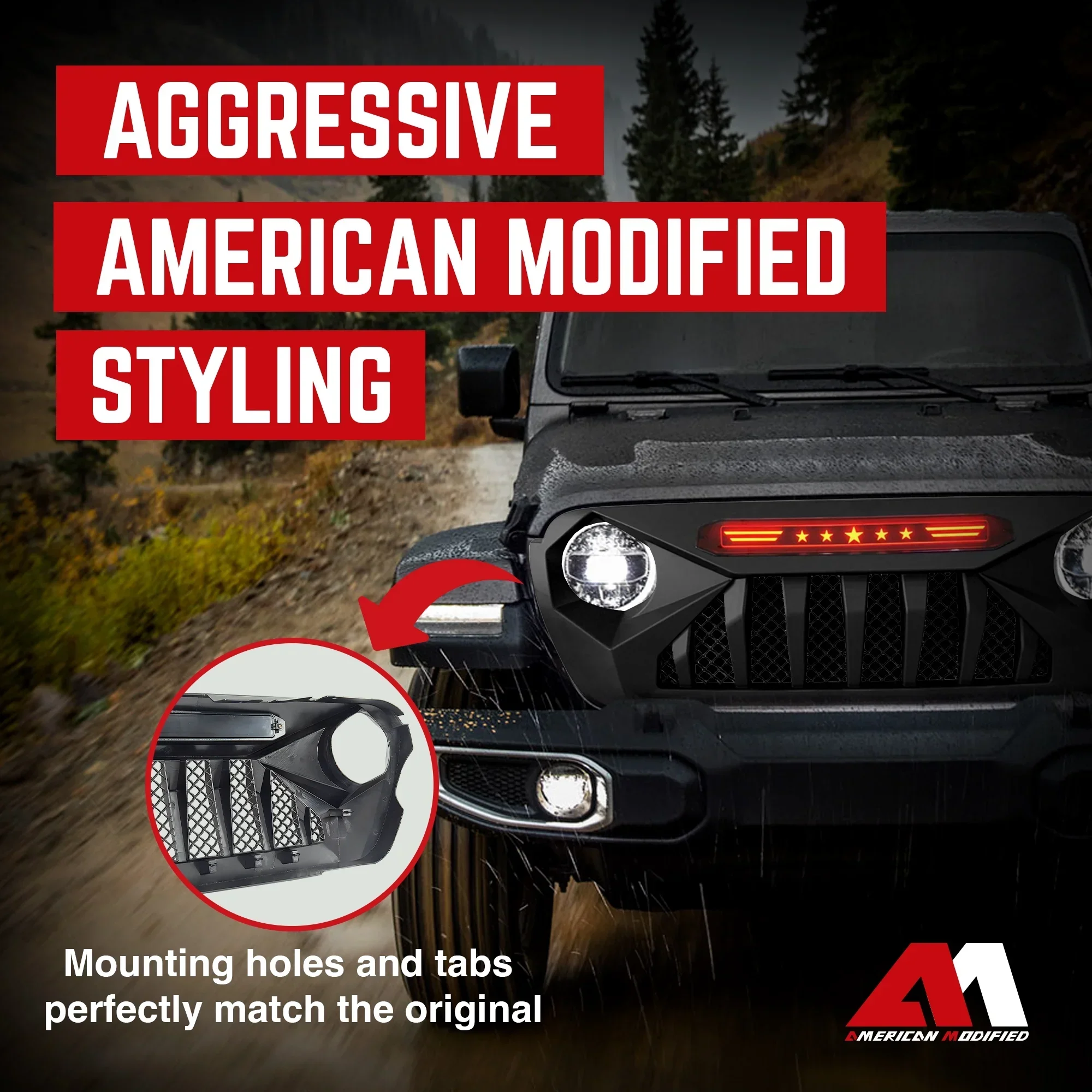AMERICAN MODIFIED Demon Grille With Red Lights For 18-21 Wrangler/Gladiator - Image 5 AMERICAN MODIFIED Demon Grille With Red Lights For 18-21 Wrangler/Gladiator - Image 5