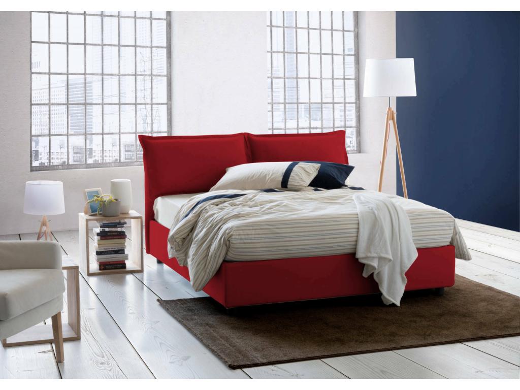 Cama doble Maddalena, Cama contenedor con revestimiento de tela, 100% Made in Italy, Apertura frontal, Apto para colchón de 140x200 cm, Rojo