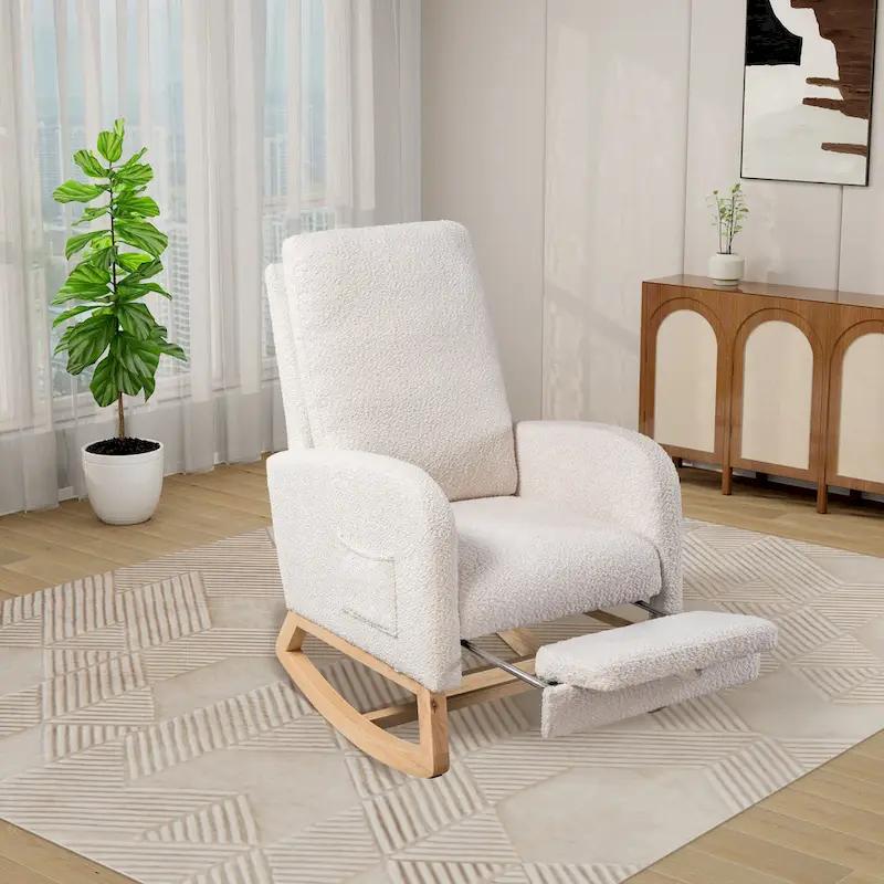 Ergonomic High Back Rocking Chair with Adjustable Footrest