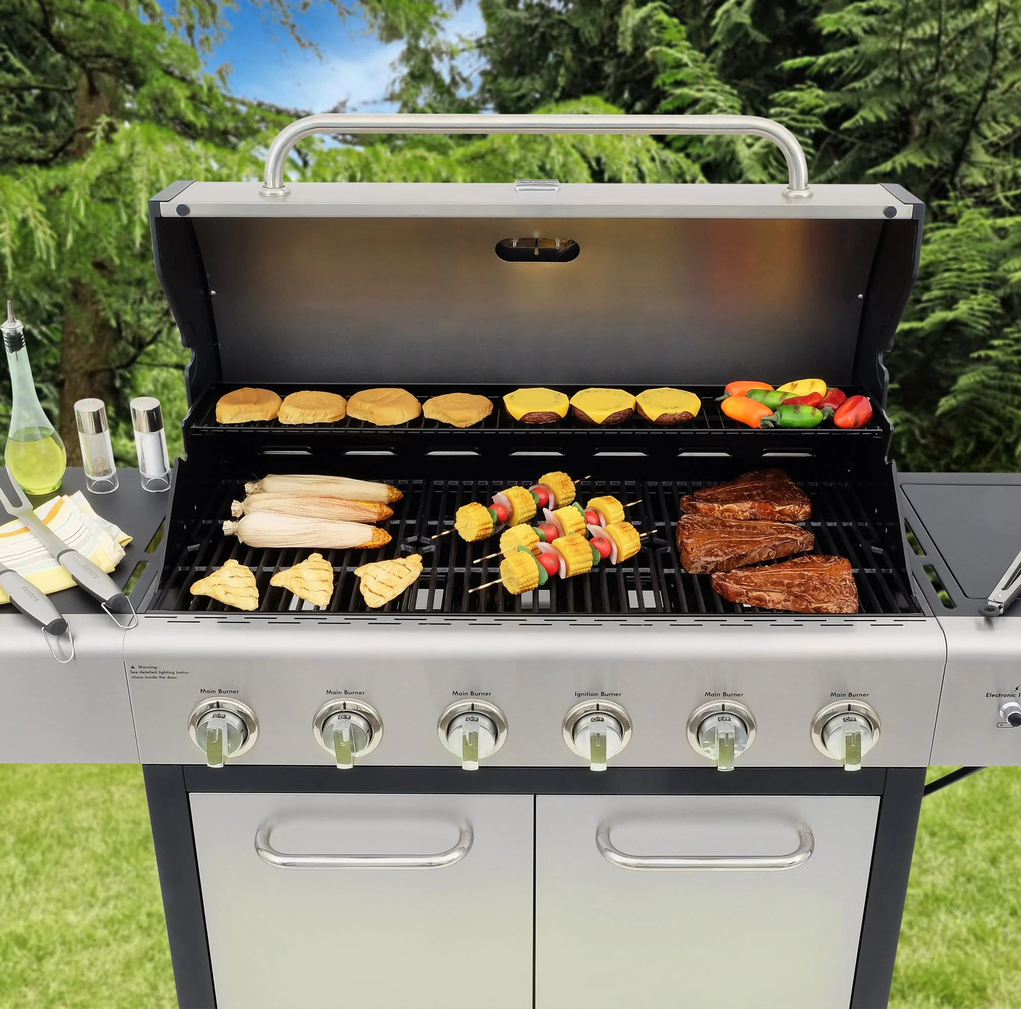 Kenmore 6-Burner Propane Gas Grill with Side Burner, PG-40611S0L, Stainless Steel with Black Trim - Image 7