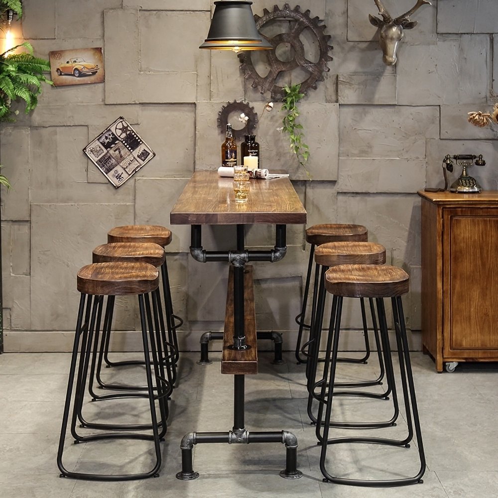 Clearance Sale-Retro Rectangular Bar Table Natural Industrial Pub Table Chairs Set