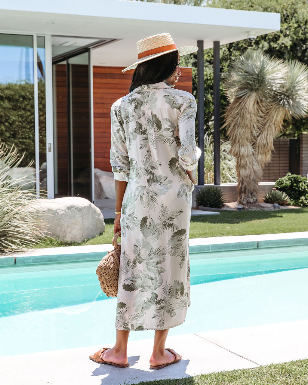 Palm Tree Breeze Pocketed Shirt Dress - FINAL SALE - Se7enfashion
