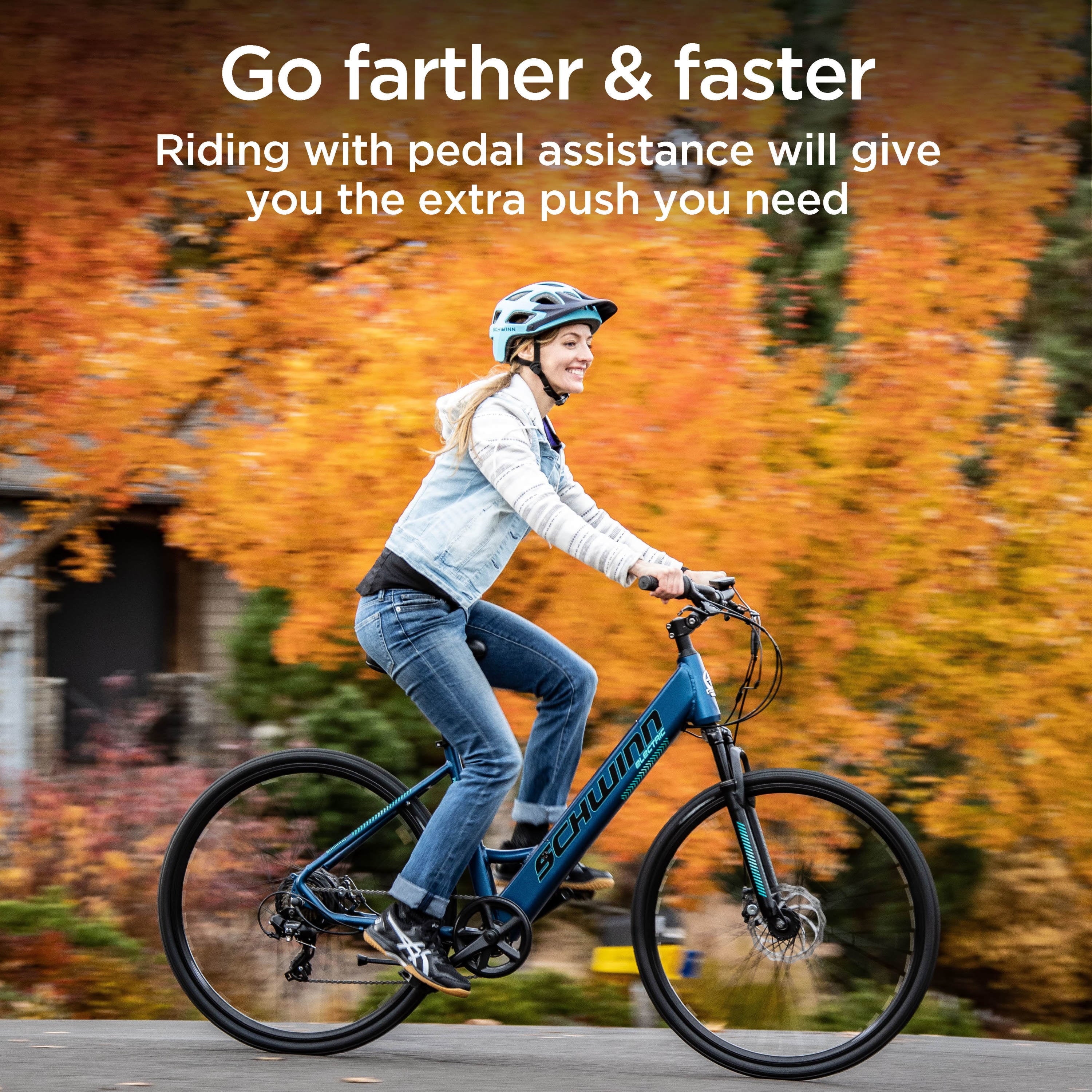 Schwinn 700c Wanderlust Unisex Electric Hybrid Bike, Matte Blue, 250w Motor, Step Thru Ebike for Adults - Image 2