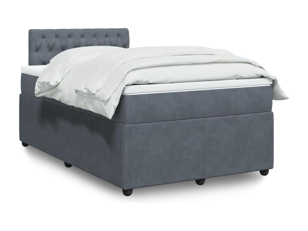 Cama box spring con colchón terciopelo gris oscuro 120x190 cm