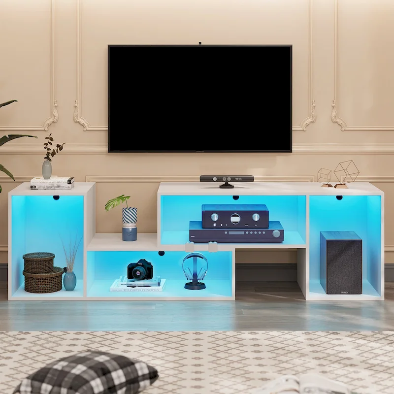 Modern Modular TV Stand with LED Lighting & Open Storage