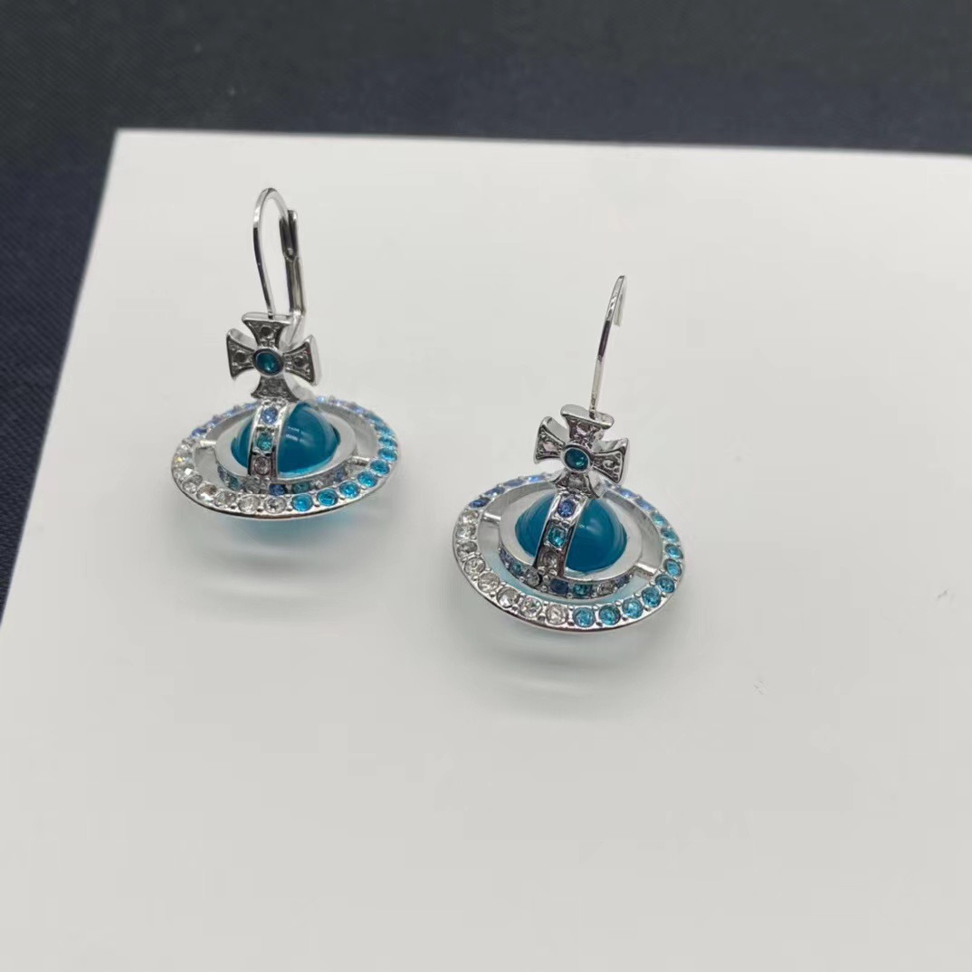 Vivienne Westwood Gradient Color Diamond Crystal Ball Saturn Earrings - Original Replica Club