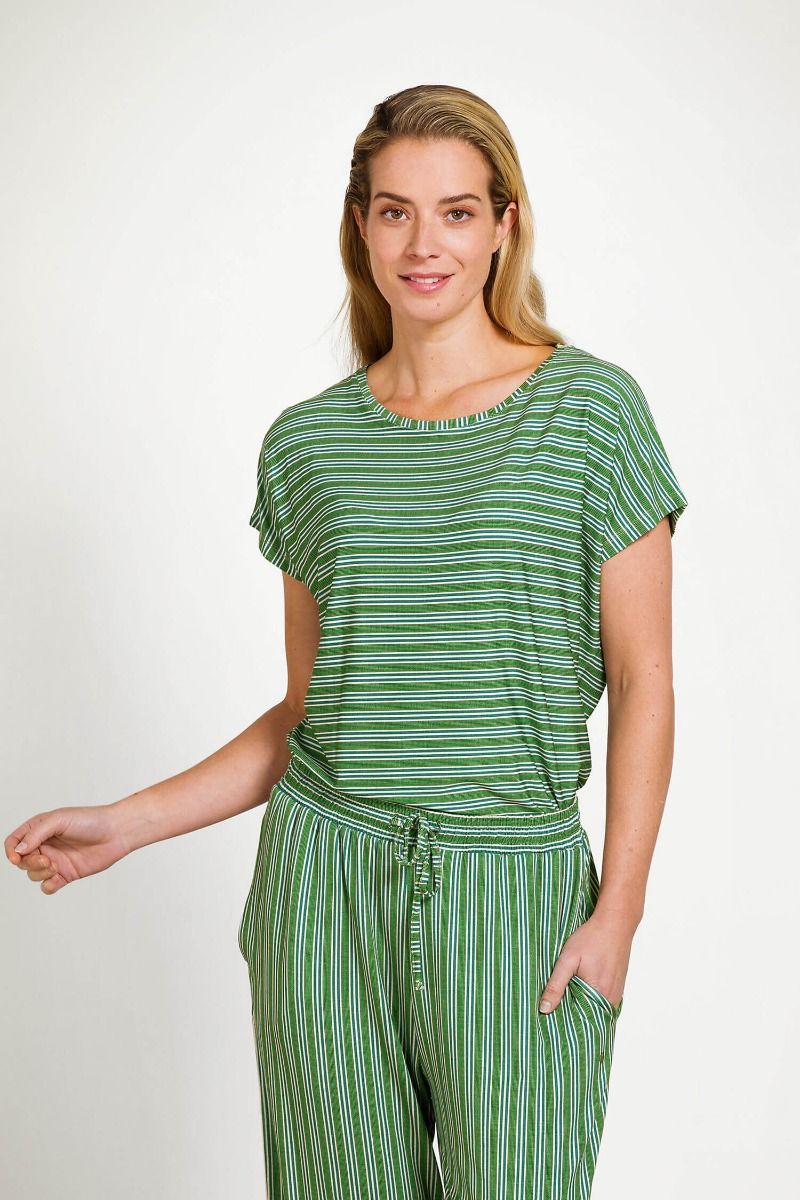 Tatum Short Sleeve Top Kente Stripe Green