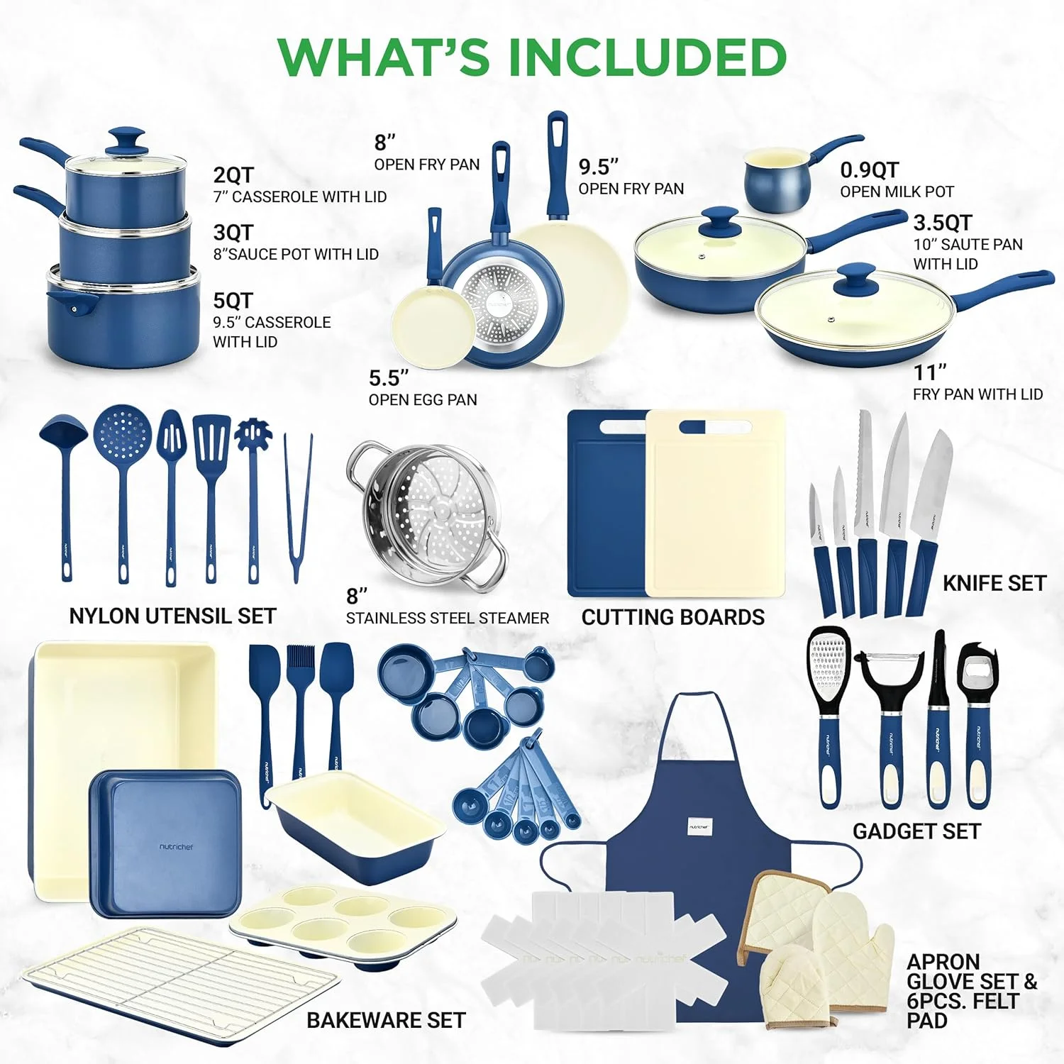 54-Piece Kitchen Cookware Set -C Complete Non-Stick Ceramic Pots and Pans Set with Utensils, Bakeware, and Knife Set, Gas, Electric & Induction Compatible, Blush Pink Kitchen Essentials - Image 2