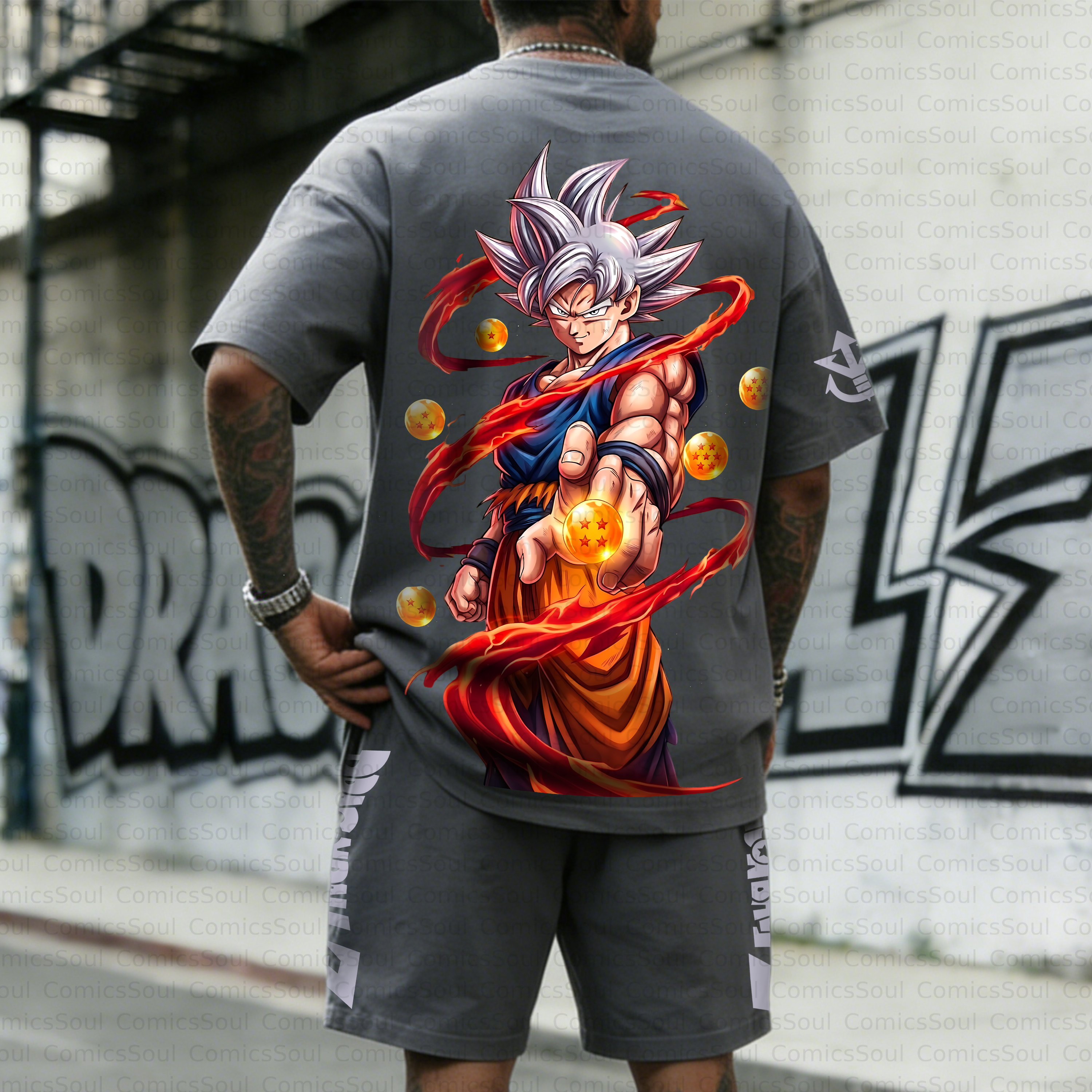 Unisex Anime Inspired Vintage T-shirt& Shorts 2 Pieces Set