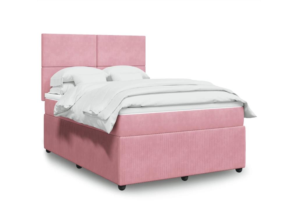 Cama box spring con colchón terciopelo rosa 140x200 cm