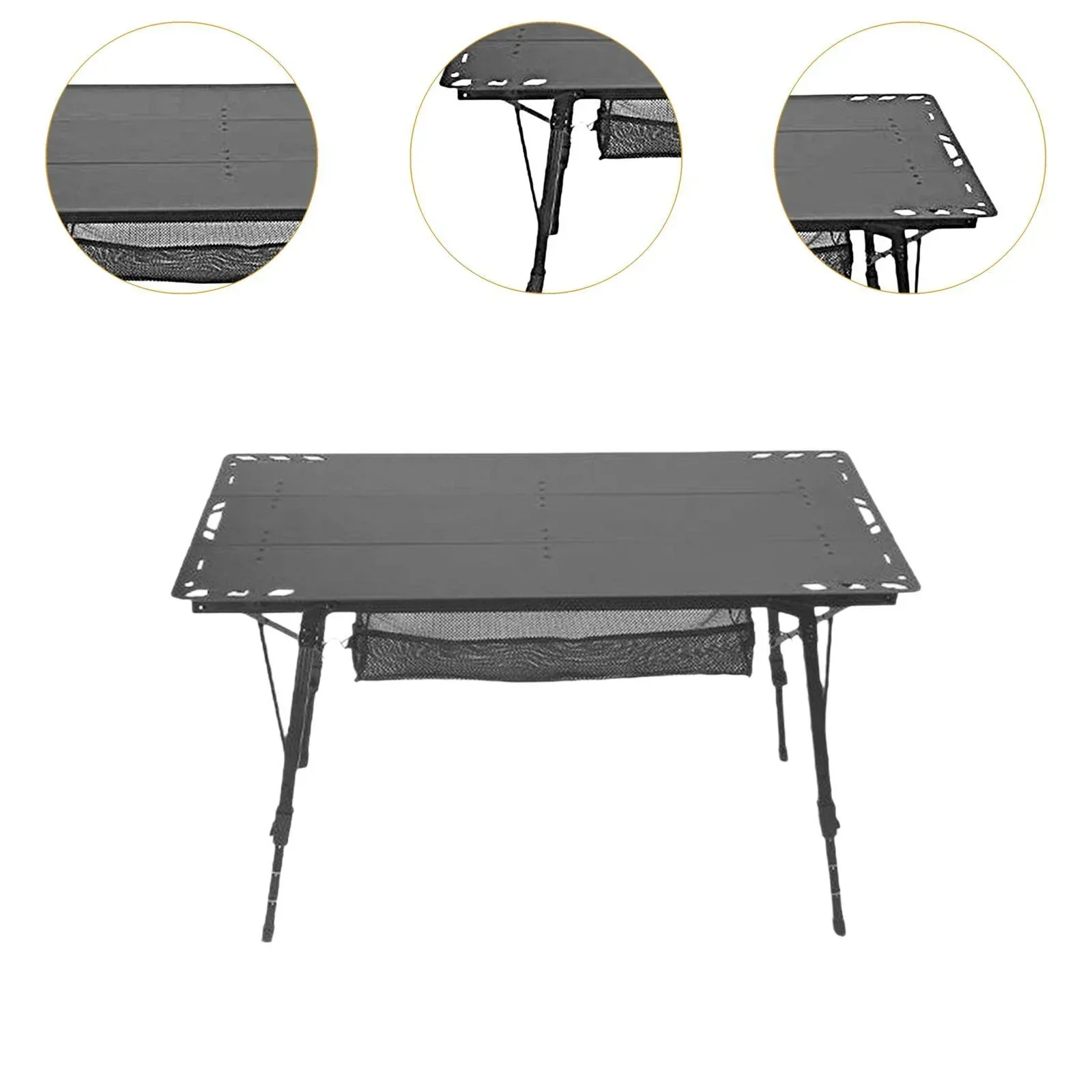 Miulika Folding Camping Table, Aluminum Alloy And PP, 103cm x 55cm, Adjustable Height 45cm-67cm - Black - Image 6 Miulika Folding Camping Table, Aluminum Alloy And PP, 103cm x 55cm, Adjustable Height 45cm-67cm - Black - Image 6