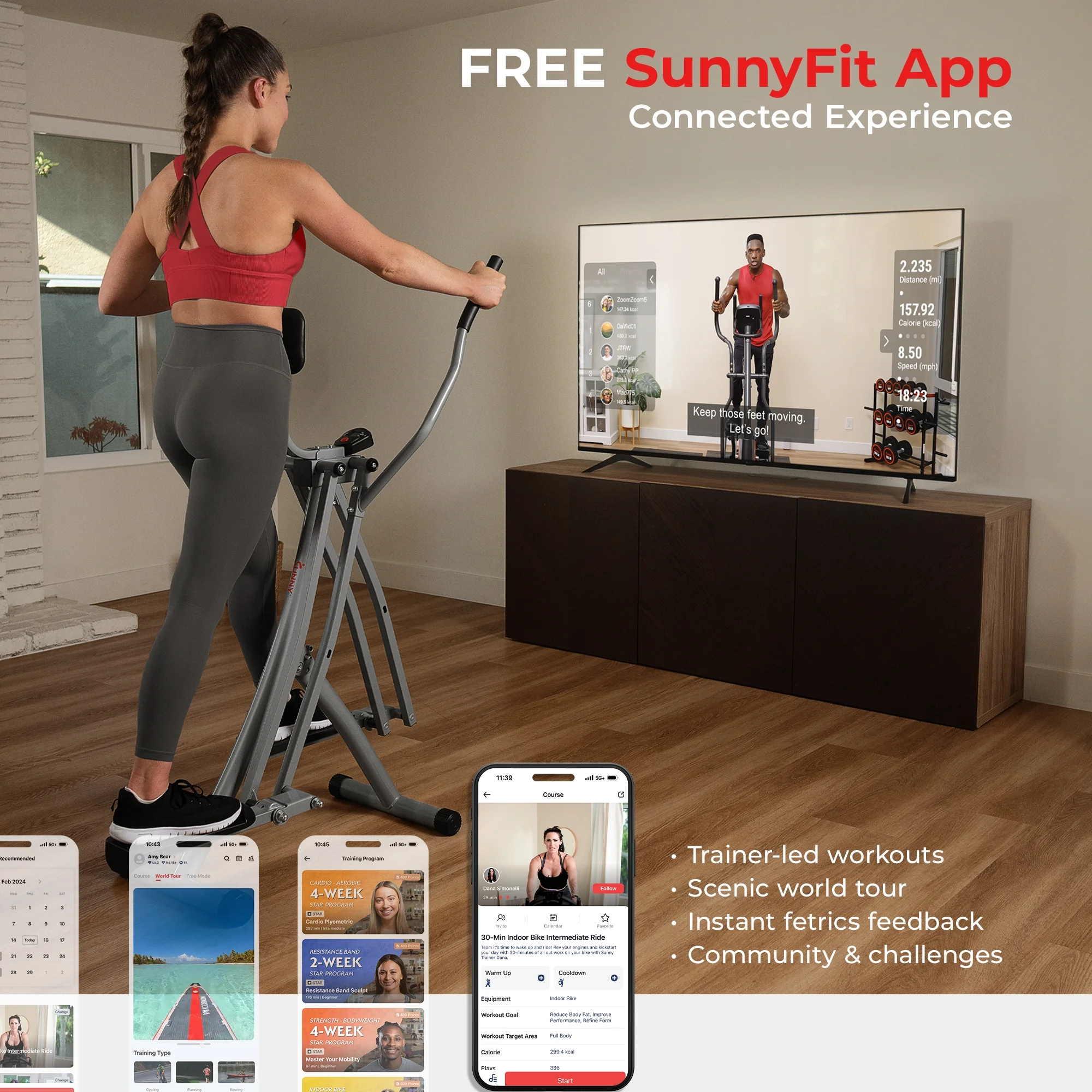 Sunny Health & Fitness Manual Air Walker Elliptical -?30-?Stride, Low Impact, Lightweight, Quiet with Free SunnyFit App - Image 5