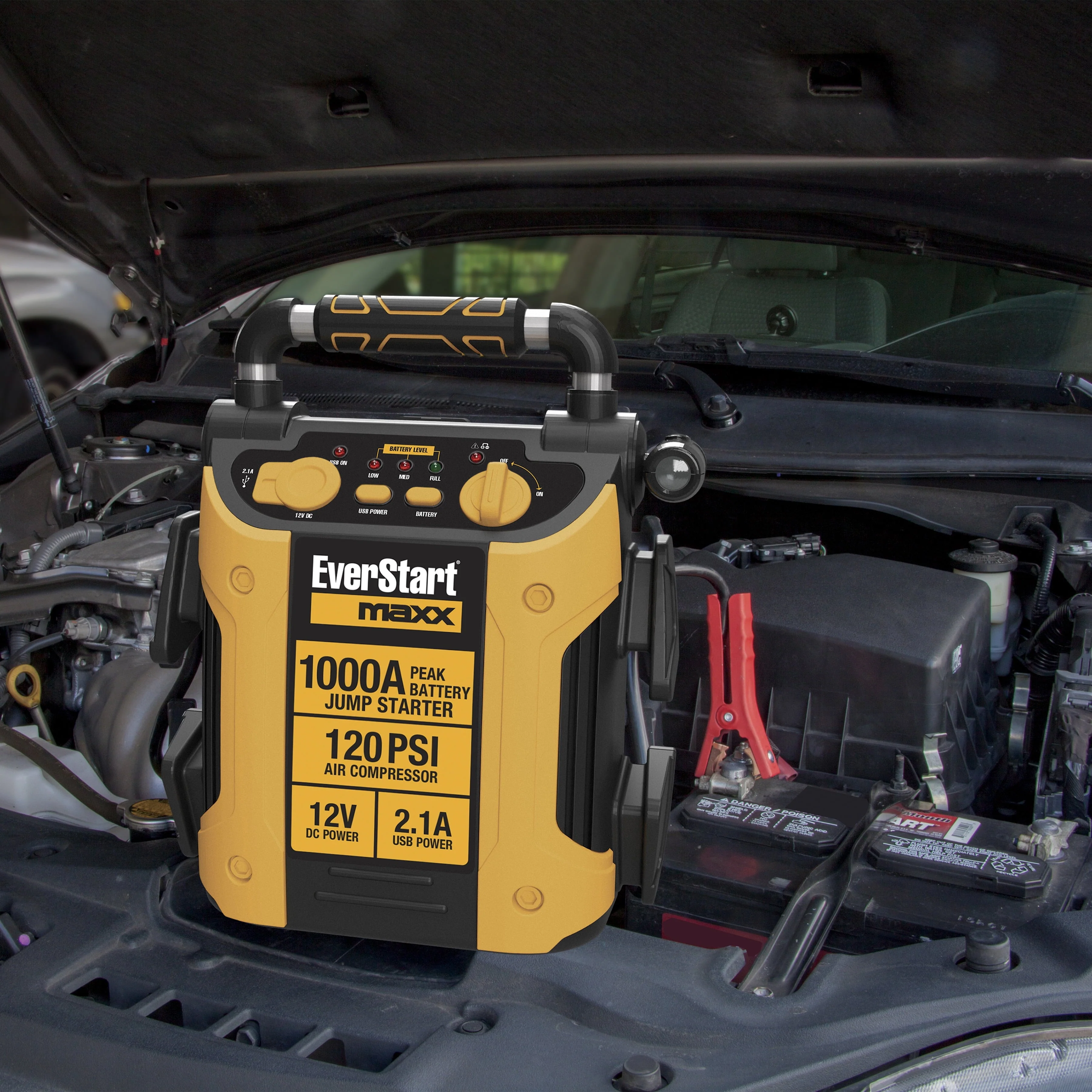 EverStart Maxx J5C09E 1000 Peak Amp Jump Starter with Compressor, Pivoting LED Light, DC and USB Port - Image 2