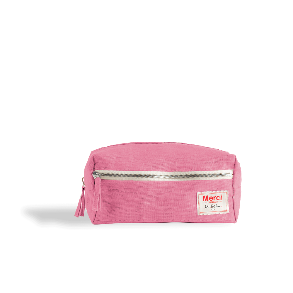 Trousse de toilette en lin lavé - Rose Garance
