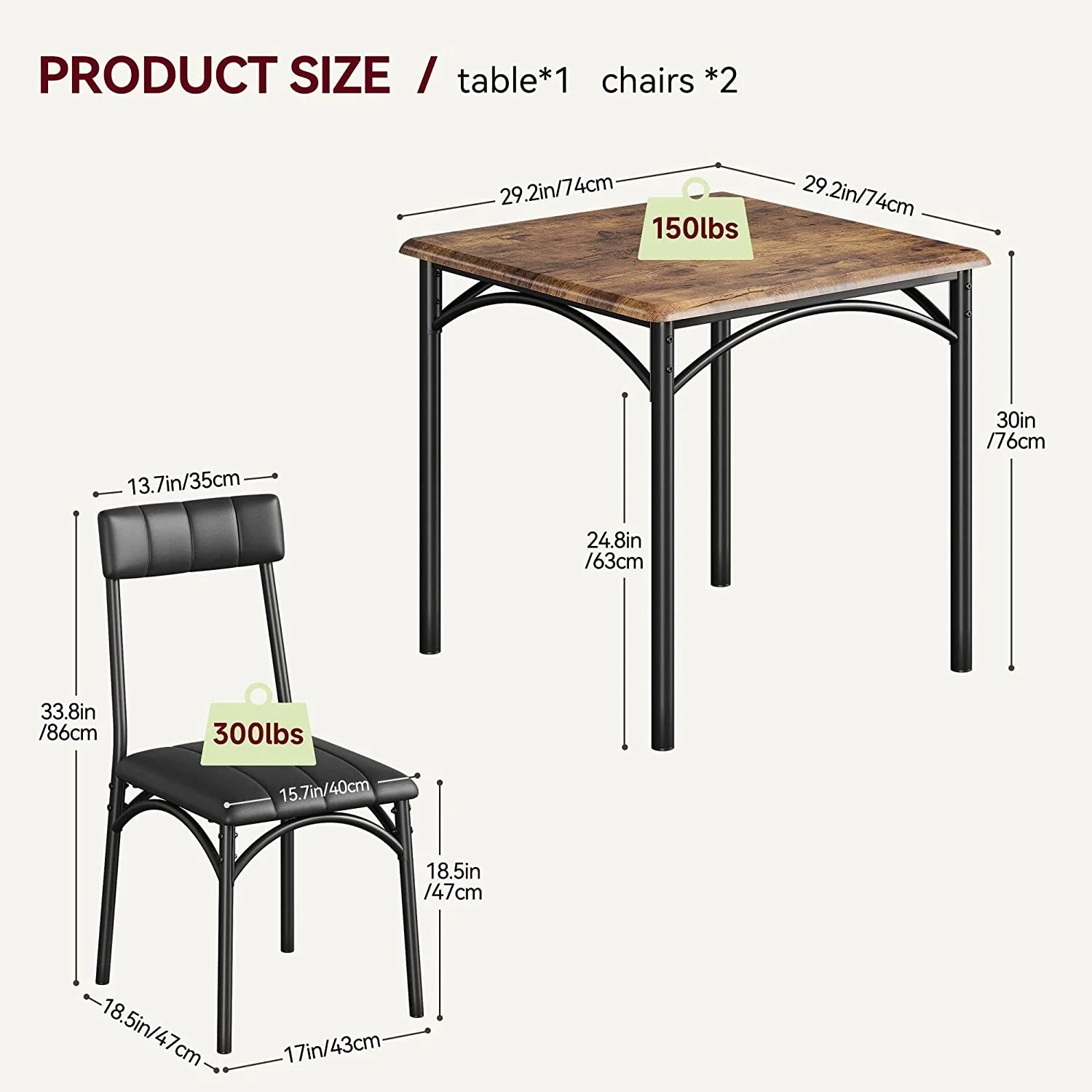 Dining Table Set for 2, Kitchen Table and Chairs for 2 with Upholstered Chairs, 3 Piece Dining Room Table Set, Square Kitchen Table Set for Small Space, Apartment, Studio - Image 14