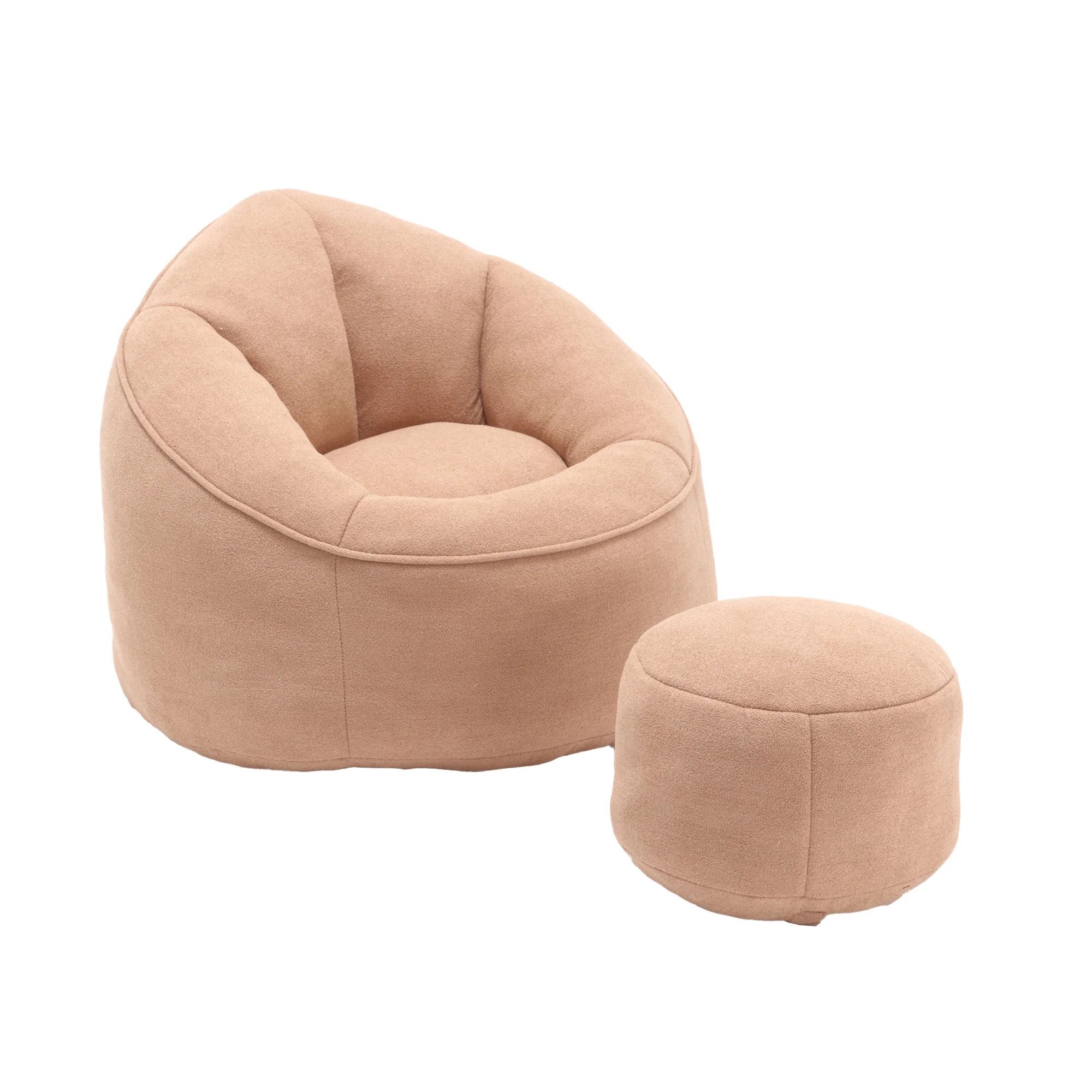 MOONMISS Microfiber Upholstered High Pressure Foam Round Lazy Bean Bag Sofa Chair with Ottoman-Gray - Image 17