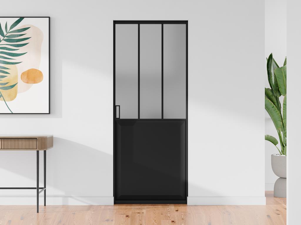 Puerta corredera empotrada - Negro y vidrio templado mate - Alt. 205 x Ancho 73 cm - ARTISTO II