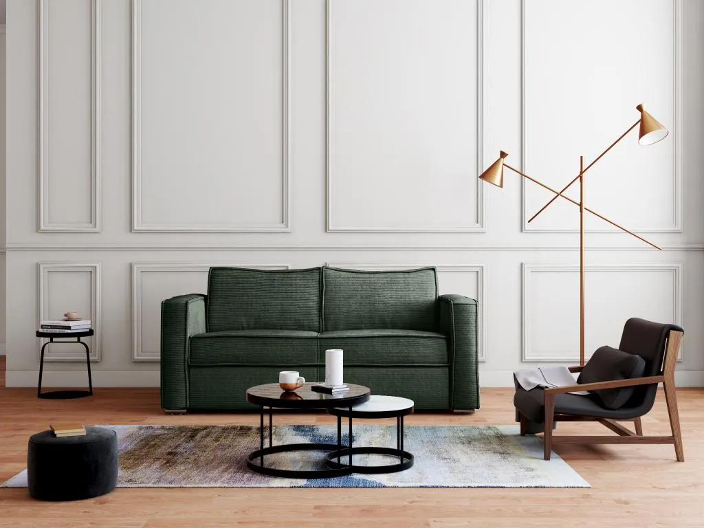Sofá cama de 4 plazas con apertura italiana de pana color verde Francomuebleses - Cama de 160 cm - Colchón de 22 cm Francomuebleses