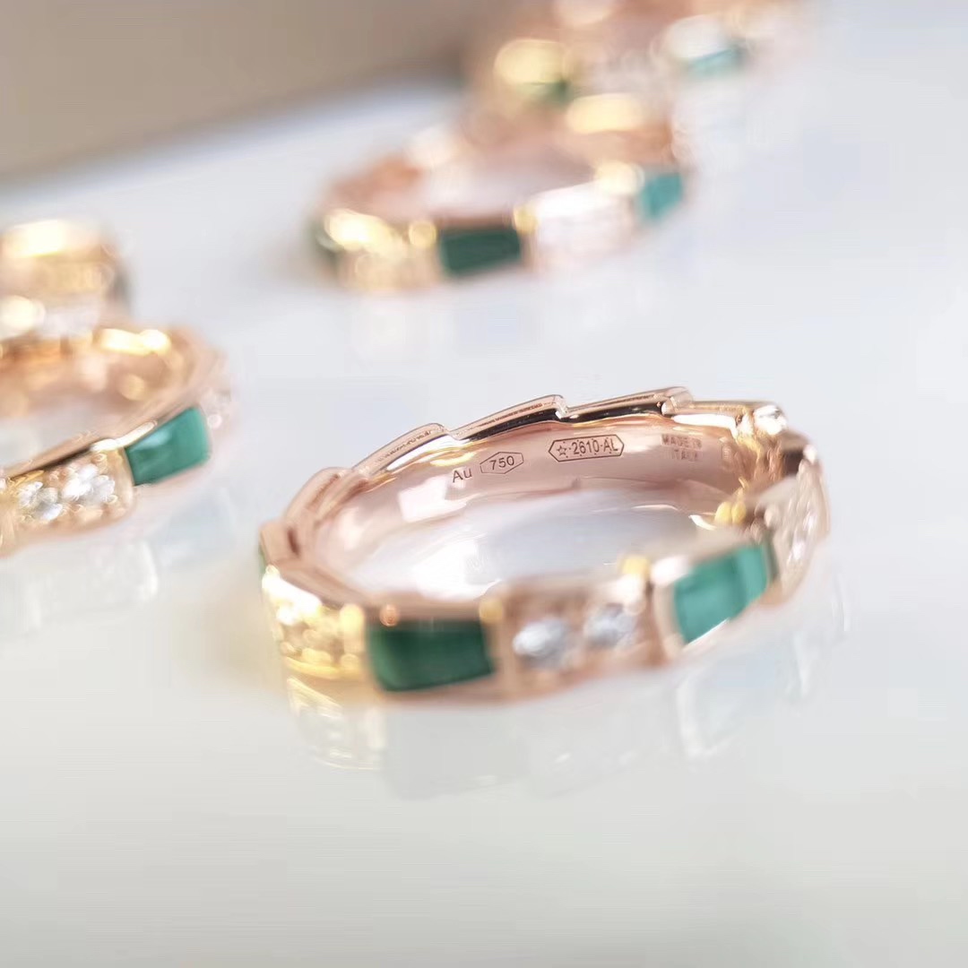 Bvlgari Rose Gold and Malachite Serpenti Viper Ring - Original Replica Club