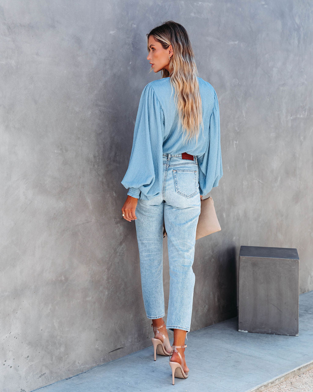 Fantasia Textured Drape Top - Dusty Blue - Se7enfashion