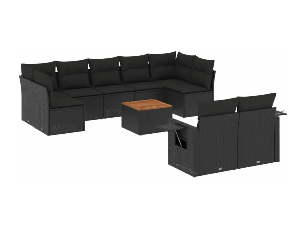 Set de sofás de jardín 10 pzas cojines ratán sintético negro 37080akoa