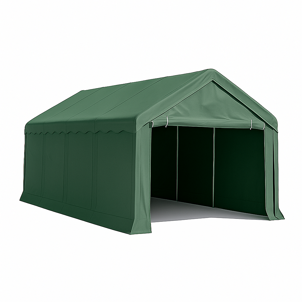 Garaje de Estacionamiento, Carport estructura metálica resistente a la intemperie, color verde.