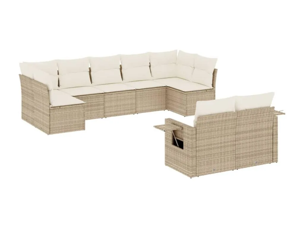 Set de sofás de jardín 9 pzas con cojines ratán sintético beige ytqp02911