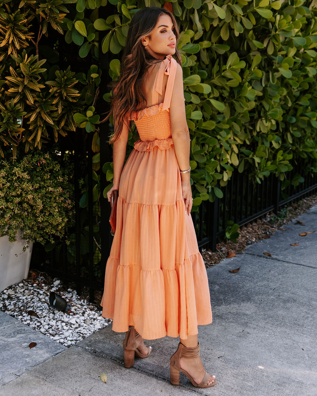 Lilibeth Smocked Tiered Midi Dress - Peach - FINAL SALE - Se7enfashion