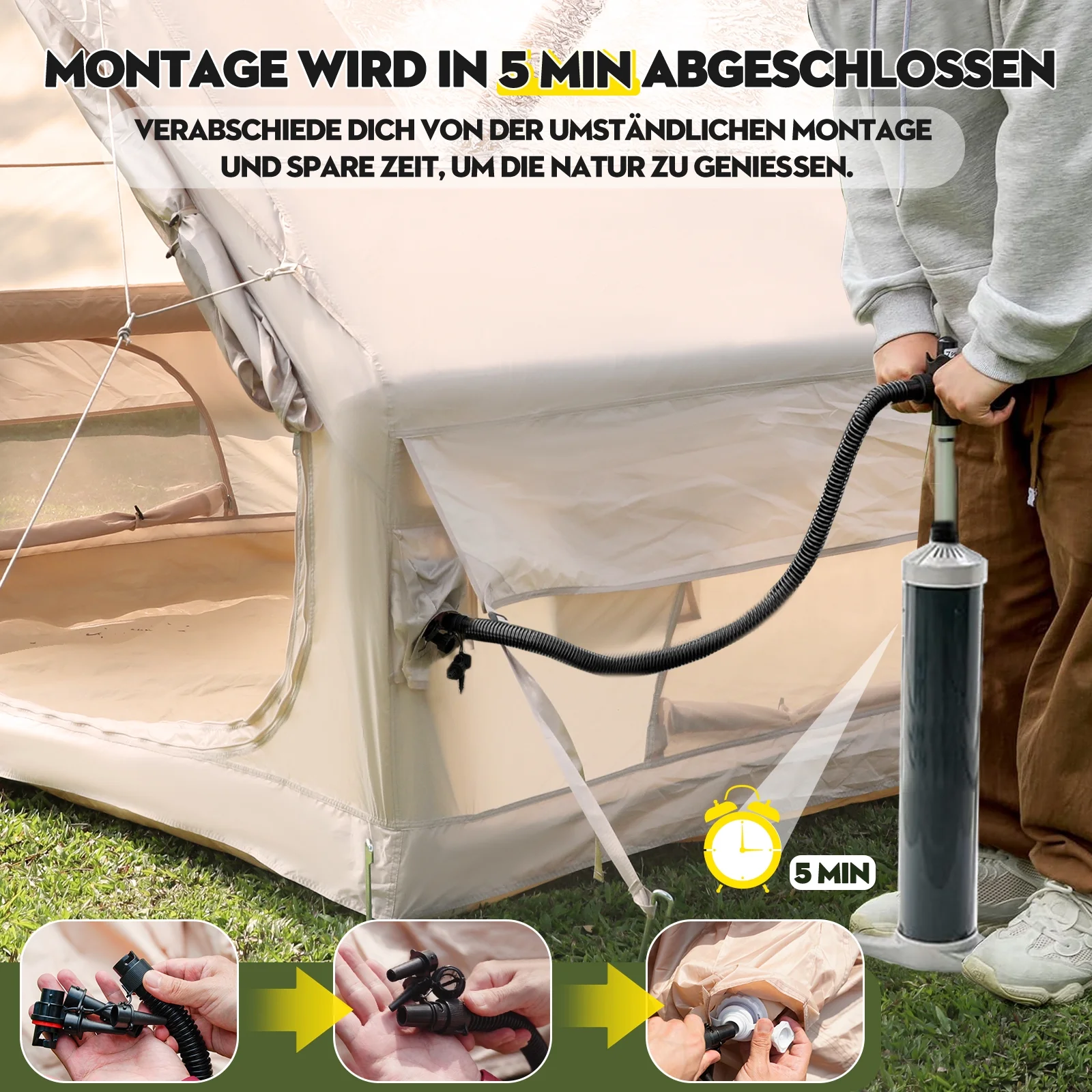 Gaonala 4-6 Person Inflatable Camping Tent with Pump Quick Setup 4-Season Family Tent Waterproof Windproof 420D Oxford Fabric - Image 21