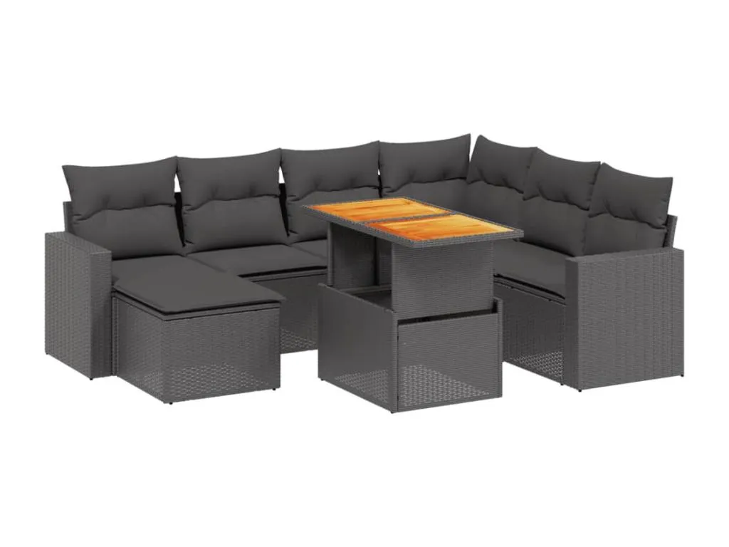Set de sofás de jardín 8 piezas y cojines ratán sintético negro 39394tkps