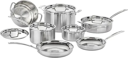 MultiClad Pro Stainless-Steel Cookware 13-Piece Cookware Set, Silver