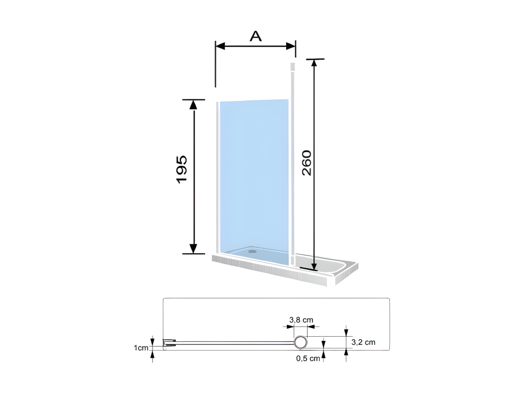 Panel fijo de ducha FRESH LEVANTE Negro 80-81 cm Cristal transparente