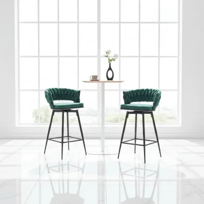 Pair of Swivel Bar Stools with Comfortable Linen Cushions - Counter Height Seating for Kitchen Islands, Dining Areas, or Pubs