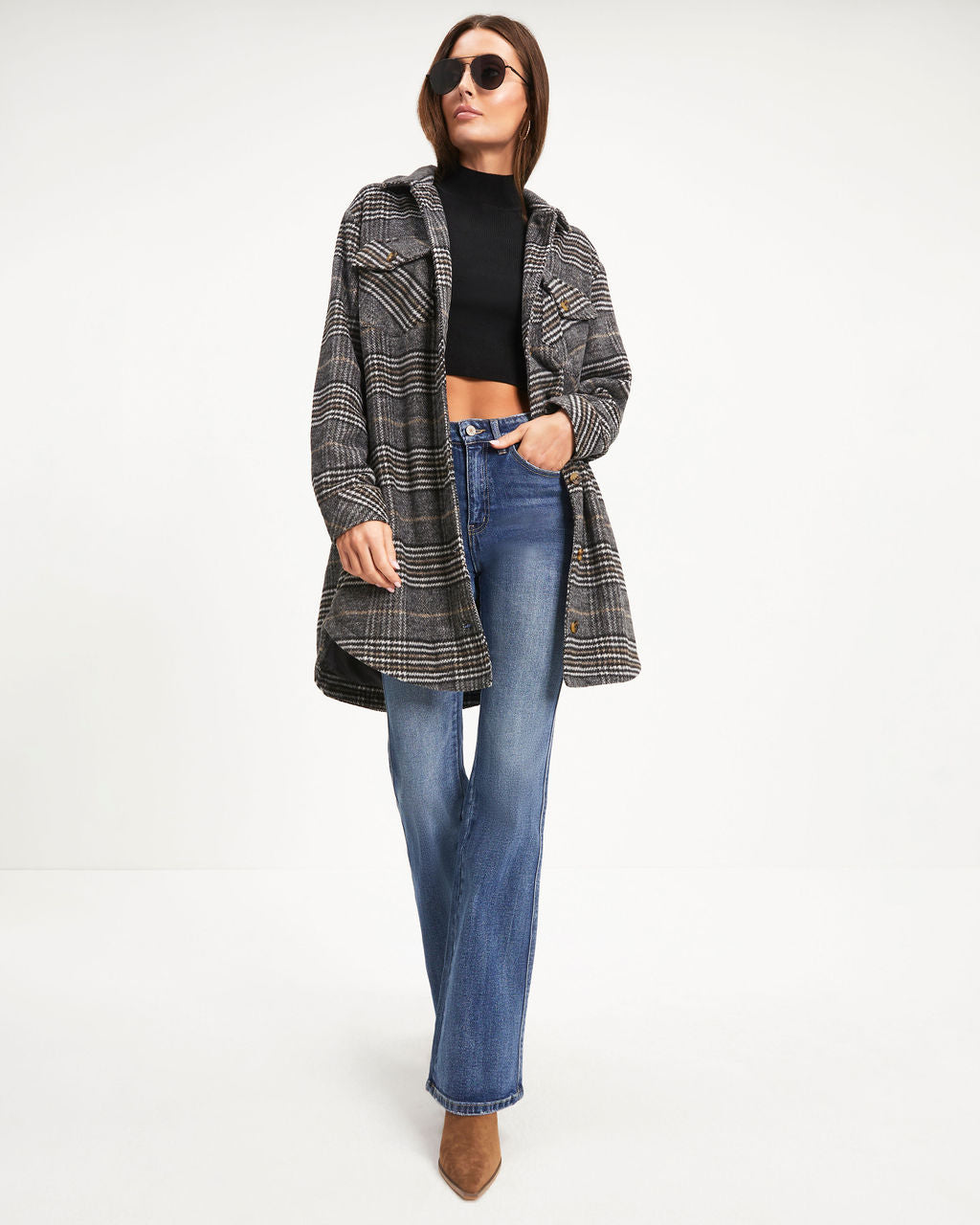 Kassey Plaid Pocketed Coat - Se7enfashion