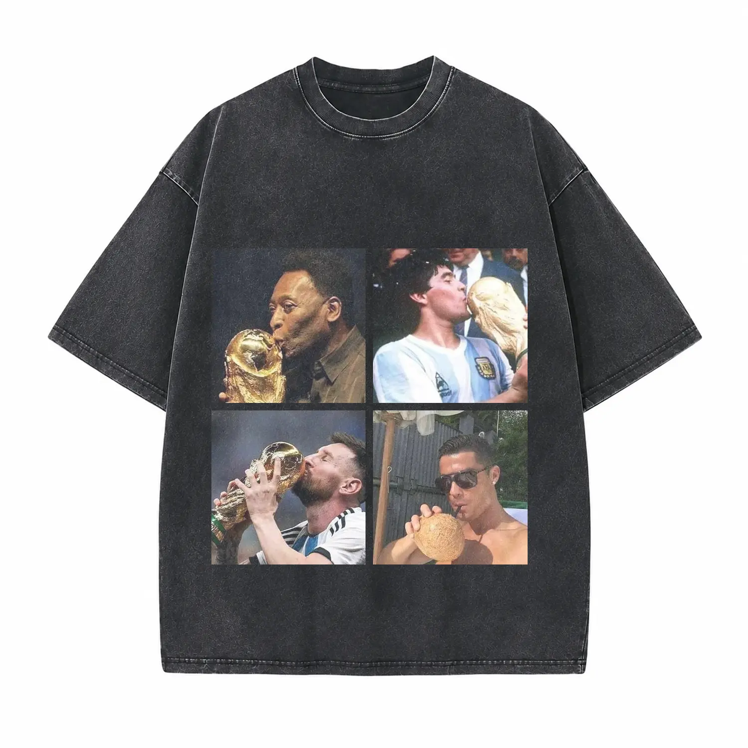 Football Star Four-Panel Meme Printed Unisex Washed T-Shirt