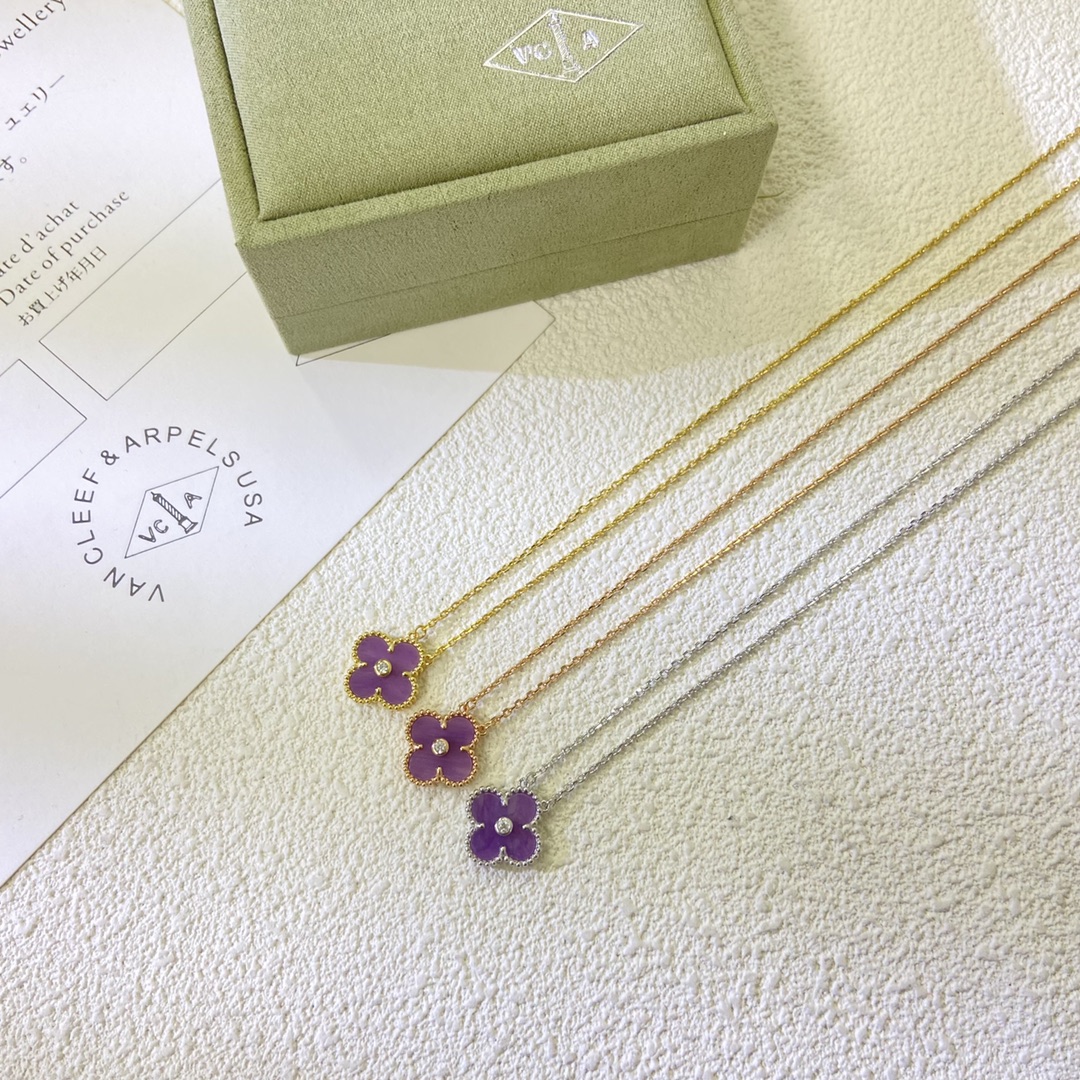 VCA Diamond Purple Vintage Alhambra Pendant Necklace - Original Replica Club