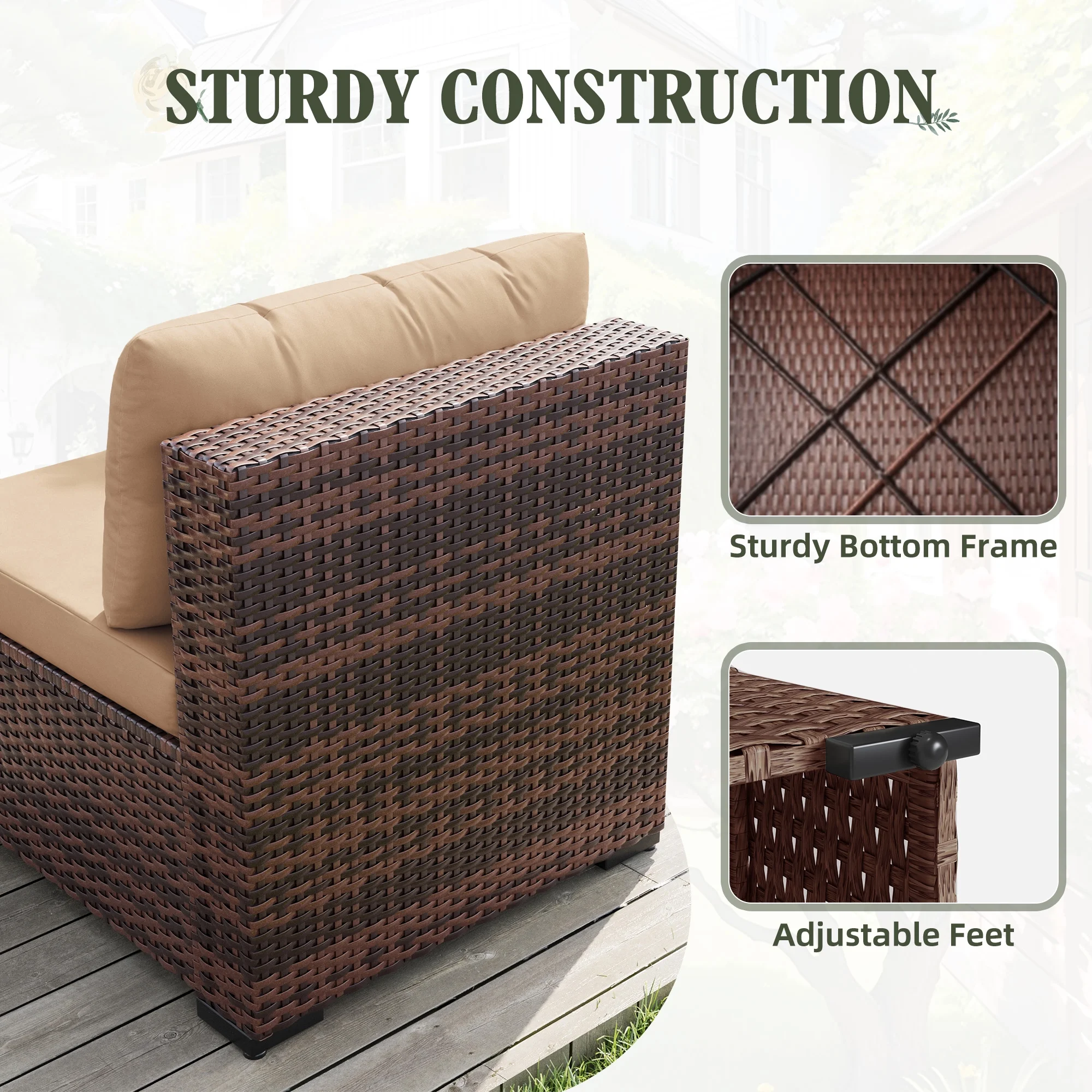 MRUAKA 8 Pieces Patio Furniture Set with Fire Pit Table, Outdoor Furniture Sectional Rattan Sofa with Slanted Back, Patio Couch with Glass Coffee Table for Backyard Garden (Dark Grey) - Image 16
