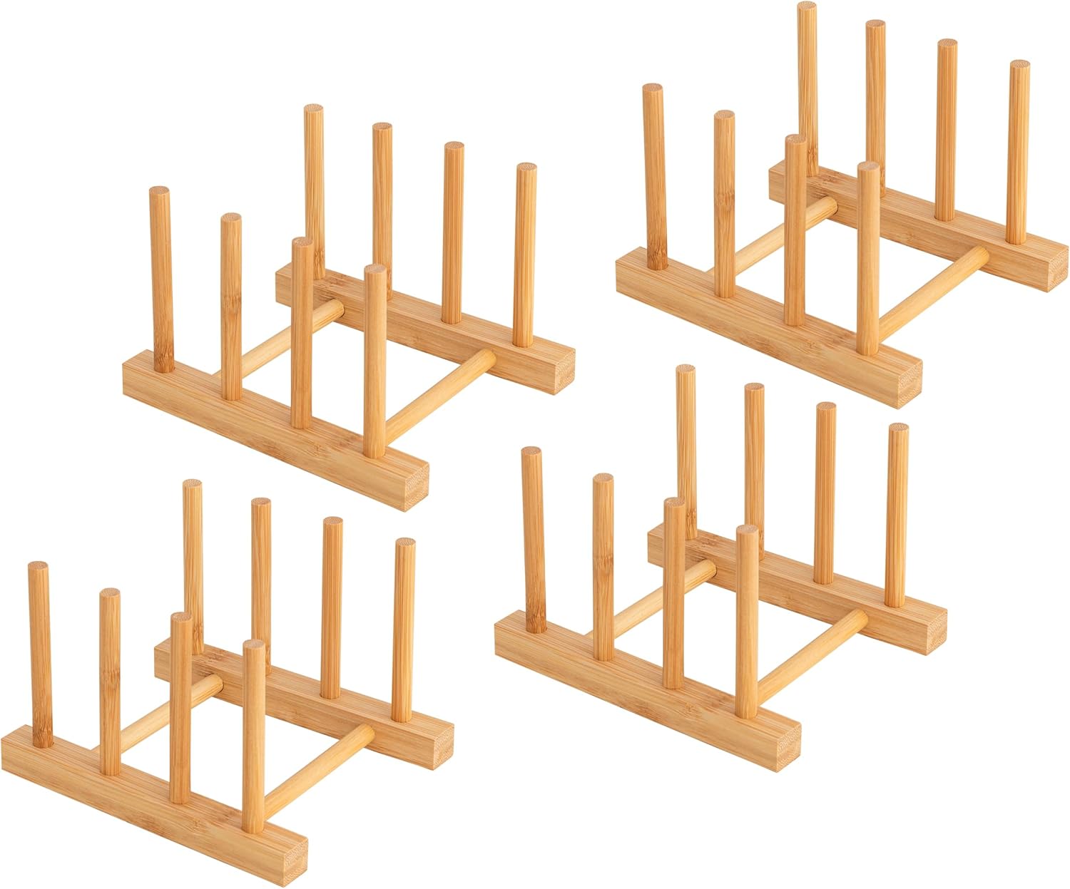 HBlife 2pcs Bamboo Dish Plate Bowl Cup Book Pot Lid Cutting Board Drying Rack Stand Drainer Storage Holder Organizer Kitchen Cabinet（Keep Dry）
