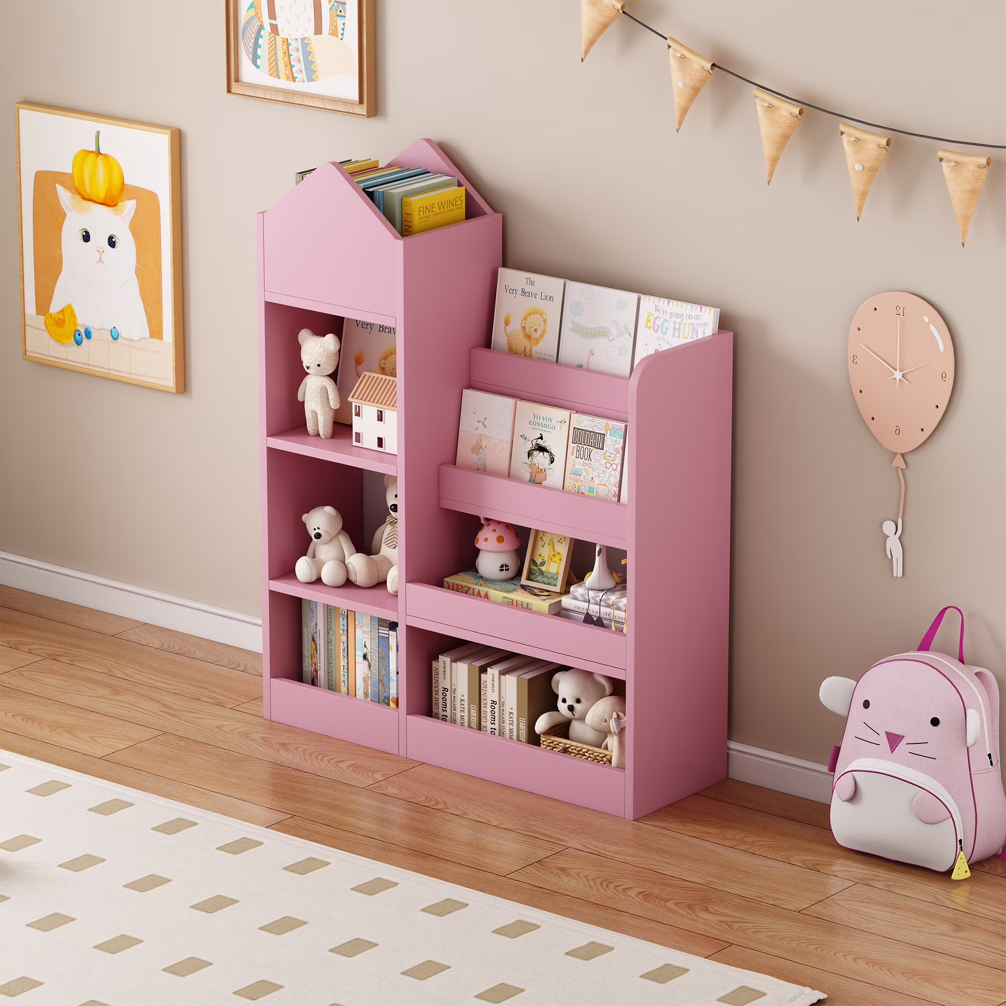 PAPROOS Kids Bookshelf, Wooden Kids Bookcase with Toy Storage Organizer Cabinet, Children Multi Shelf Cubby for Classroom, Kids Bedroom, Nursery, Wood - Image 3
