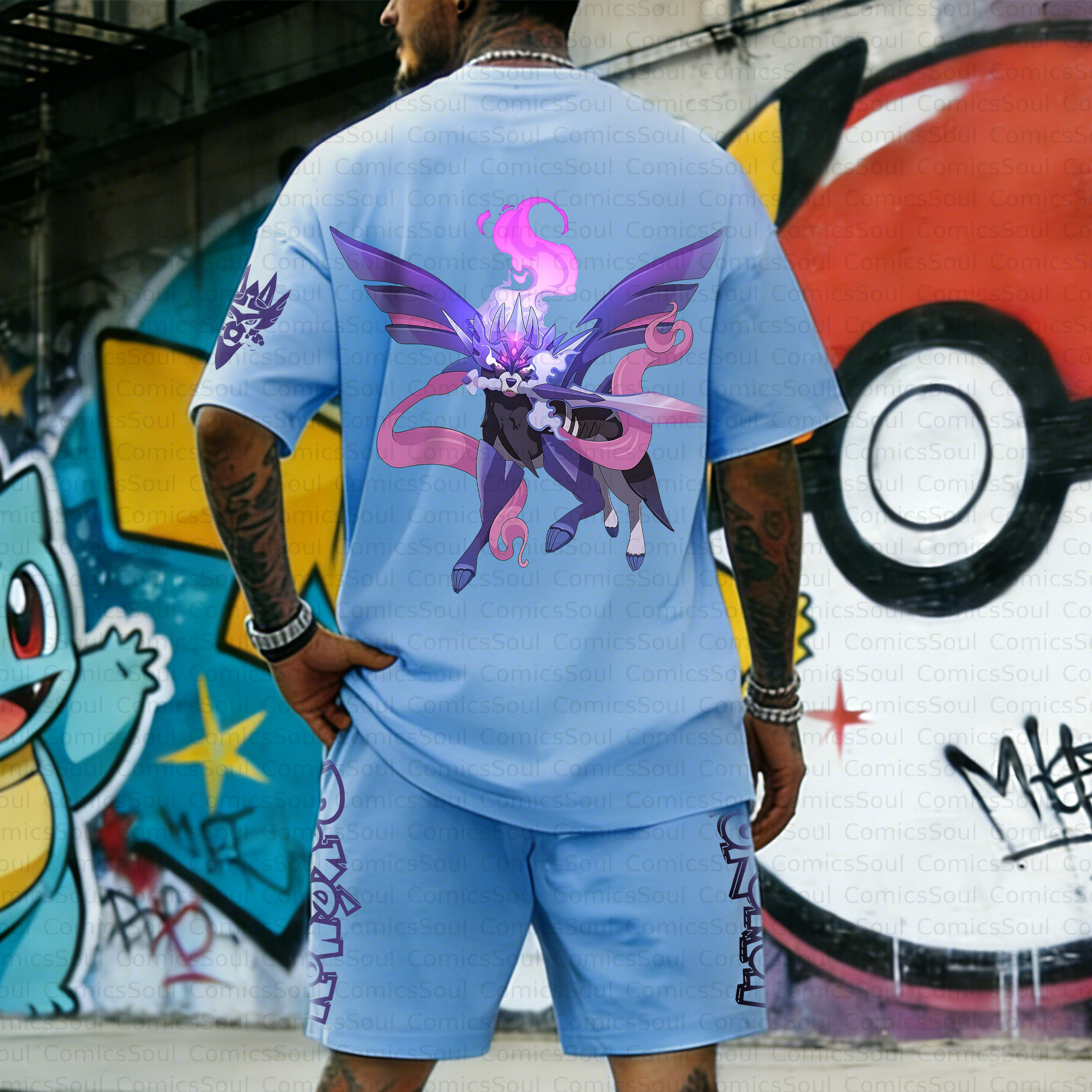 Unisex Anime Inspired Vintage T-shirt& Shorts 2 Pieces Set