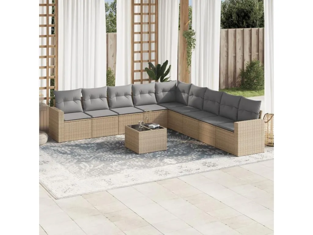 Juego de sofás jardín con cojines beige 10 pzas ratán sintético 68052twnh