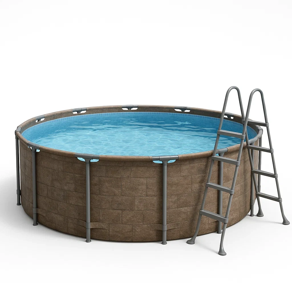 Piscina tubular redonda 358x98 cm, color beige, con filtro y escalera MvaRAHo273Gb
